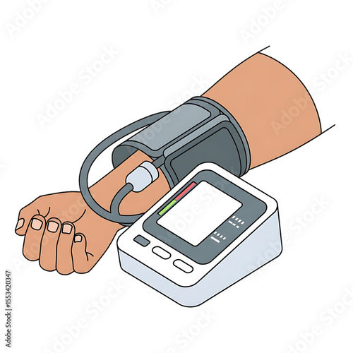 Blood pressure monitor on a patient’s arm.