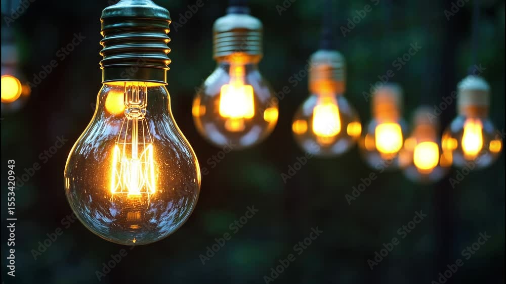 Decorative string lights glowing softly in outdoor setting. 