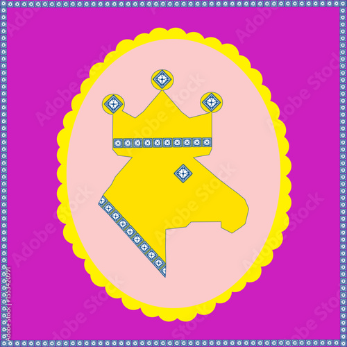 Cartoon Yellow Horse with Crown Whimsical Equine Royalty Design
