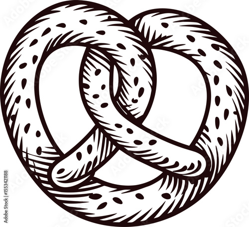 Hand drawn pretzel illustration in vintage engraved isolated on white background