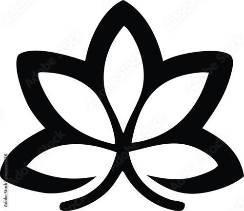 Stylized black and white abstract floral or starburst symbol with five petals and intersecting lines