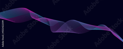Abstract glowing wave lines on dark blue background. Dynamic wave pattern. Modern flowing wavy lines. Futuristic technology concept. Suit for banner, poster, cover, brochure, flyer, website