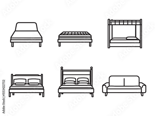 Simple bedroom furniture bed drawing in line art style