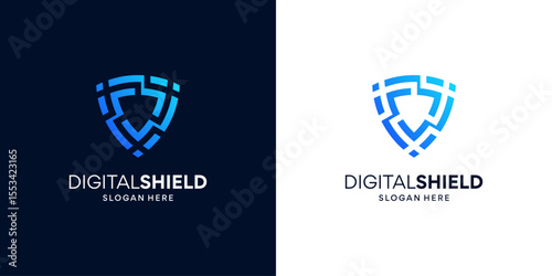 Shield data security logo template. Abstract digital secure logo usable for business technology.