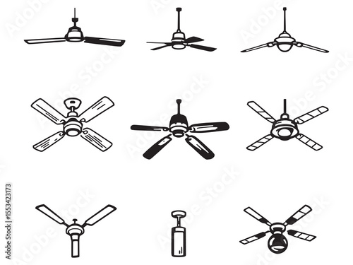 Simple ceiling fan outline drawing vector art concept
