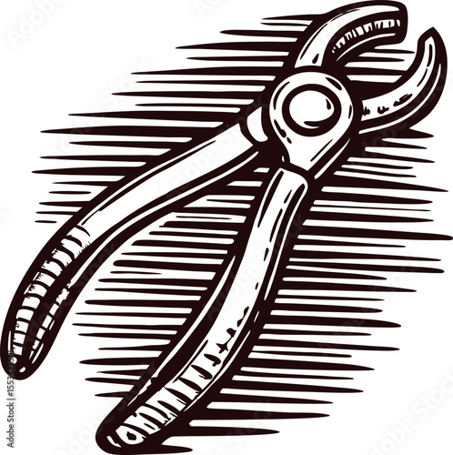Vintage engraved illustration of slip joint pliers isolated on white background hand drawn tool sketch