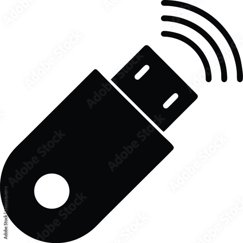 Black silhouette displays a wireless USB drive transmitting data on a transparent background
