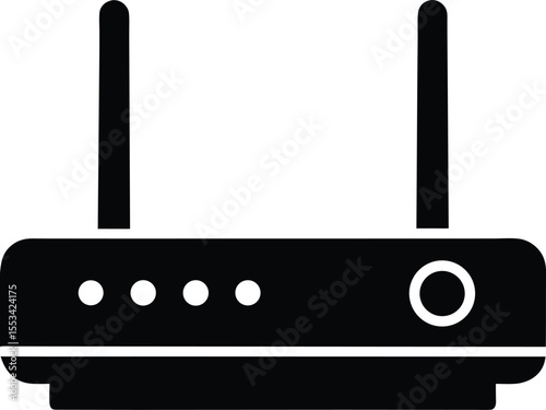 Black router with antennas shows modern technology in a bold silhouette against transparent backdrop