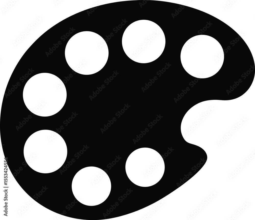 Fototapeta premium Solid black painting palette with several white circles displayed on a white background
