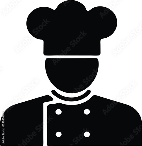 A black silhouette portrays a cook wearing a chef hat and uniform on transparent background