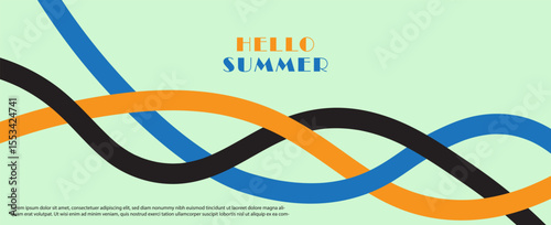 Creative concept of summer bright cover, card or poster in minimal style for corporate identity, branding, social media ads, promo. Modern design template in trendy geometric style