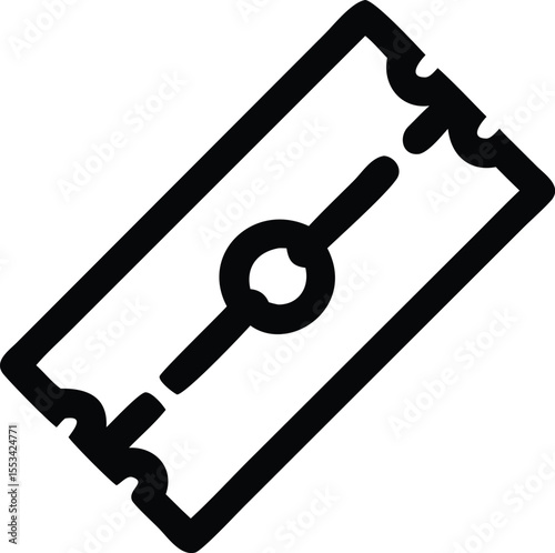 Black line art depicts a classic double edge razor blade, floating on a transparent background