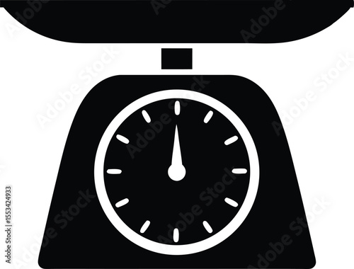 A solid black analog kitchen scale with white details is set against white