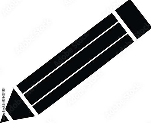Stylized pencil appears with black outline and white lines on transparent background