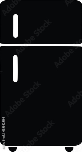 The black refrigerator stands tall against a bright background with transparent details revealed