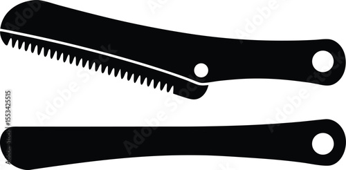 Two simple black silhouette versions of a bone saw are visible on a transparent background