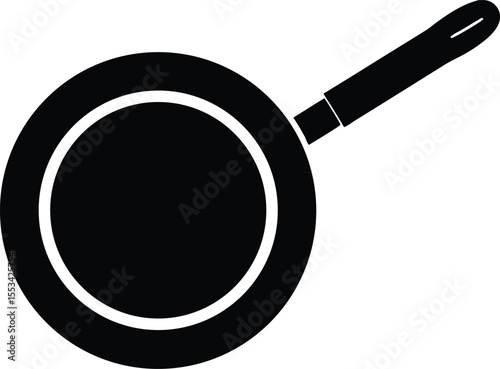 Simple black skillet with a long handle rests on a transparent background