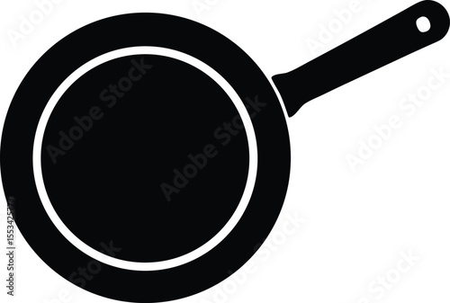 A sleek black frying pan with a simple, modern outline remains isolated on white