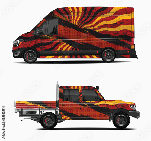 Red and Yellow Graphic Vehicle Wraps for Van and Truck