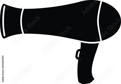 Isolated stylized silhouette displays a modern black hair dryer on a transparent background