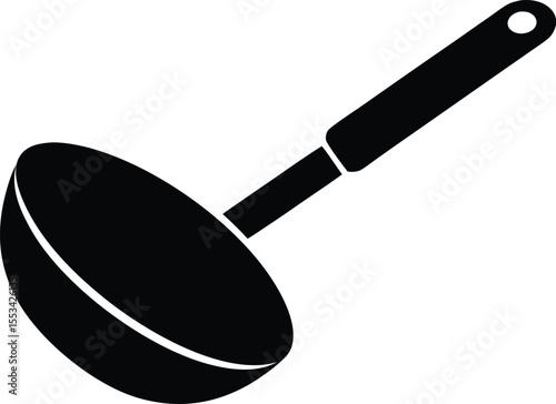A simple black soup ladle is seen on a white transparent background