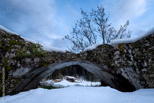 Remains of the Austro-Hungarian cableway station of the Great War at Seghetta di Monterovere. Caldonazzo, Trentino, Italy.