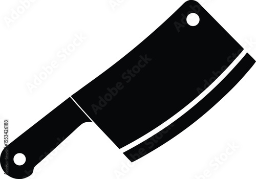 Isolated black butcher cleaver is seen against a white background, ready for food preparation