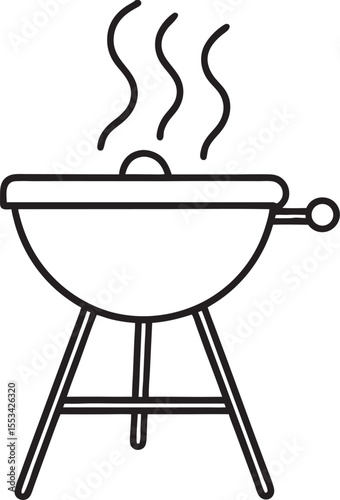 Stylized Grill Icon for Barbecue or Cooking Designs Featuring Wafting Smoke and a Circular Handle for a Summer Cookout Aesthetic