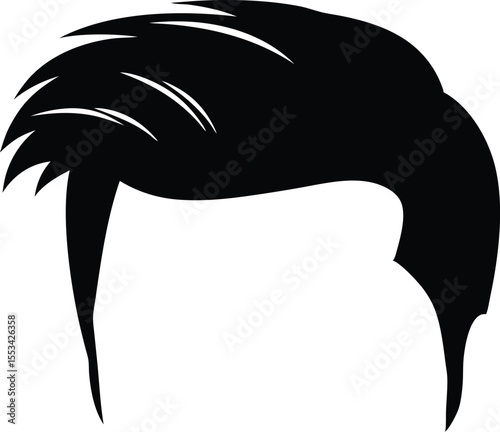 Sleek black pompadour hairstyle is displayed, featuring a modern and stylish cut with transparent background