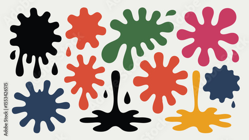 Colorful Paint Splatters Black, Red, Green, Pink, Yellow, and Blue Blob Art