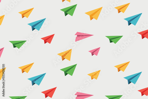 Colorful Paper Airplanes Seamless Pattern Illustration of Flying Paper Planes on White Background