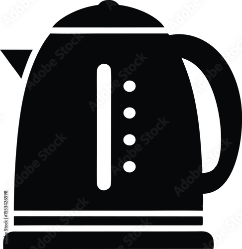 Isolated silhouette illustrates modern electric kettle with water level indicator and handle on transparent backdrop