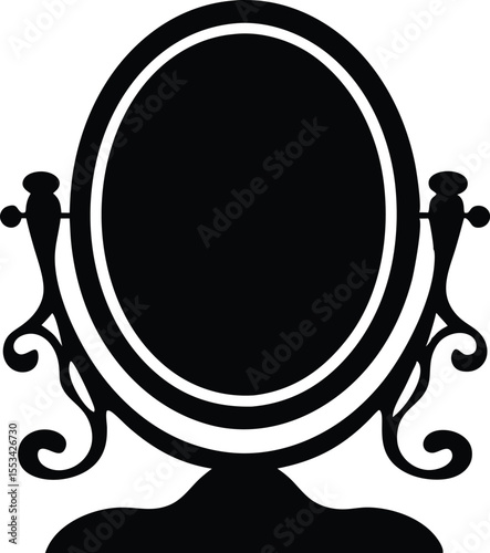 Elegant black silhouette of a vintage oval mirror showcases ornate details on a transparent backdrop
