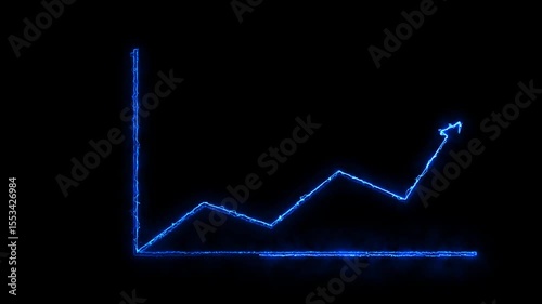neon business graph icon animation. business chart growth concept black background.