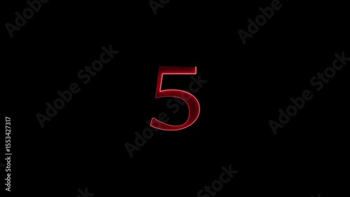 neon glowing text 5 number sign icon animation on a black background. Neon number 5 text with alpha channel.