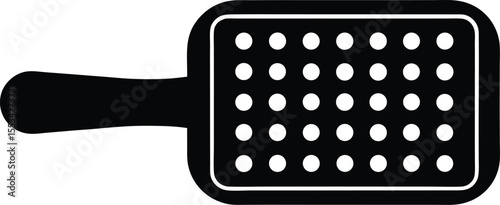 Silhouette portrays a black hairbrush with white bristles arranged in neat rows on transparent background