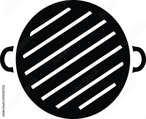 Black round grill pan displays white grill lines against a clean transparent background