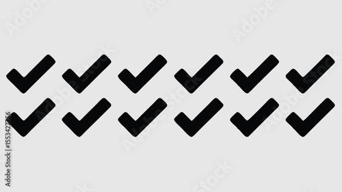 Two Rows of Black Check Marks on Light Gray Background Completion and Confirmation Concept
