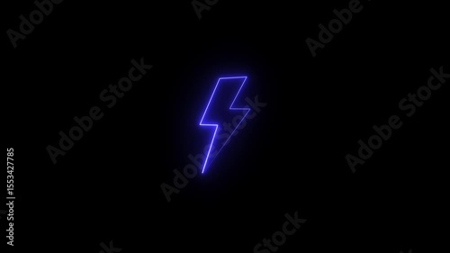 Neon fast charging battery. Glowing neon electric battery icon power baton icon black background.