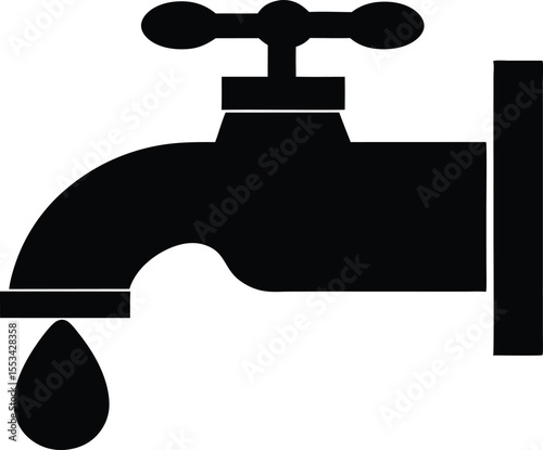 Water flows from a simplistic black tap in a stark white setting clearly
