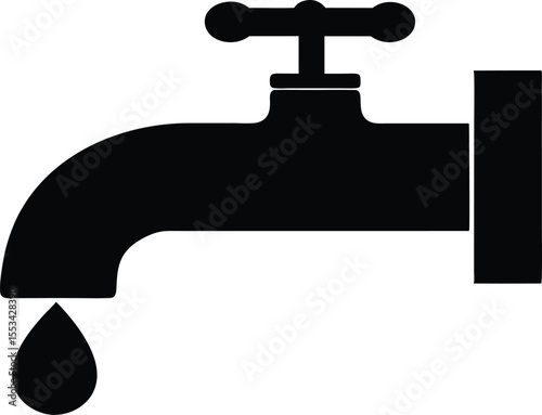 Black water tap illustration shows a single droplet falling isolated on white background