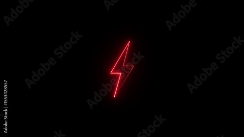 Neon fast charging battery. Glowing neon electric battery icon power baton icon black background.