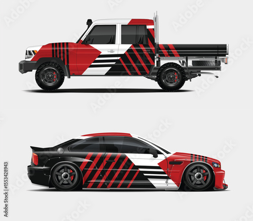 Custom Car Wraps Design for Pickup Truck and Sports Car