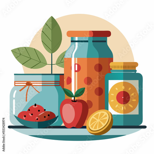 illustration of jam and fruits