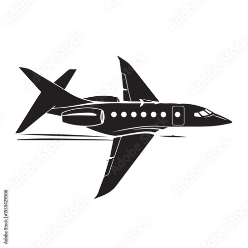 Sleek private jet aircraft in a dynamic side profile showcasing its aerodynamic design and powerful engines in a clean silhouette