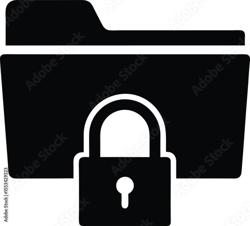 Black silhouette shows a secured folder icon with a padlock symbol placed in front