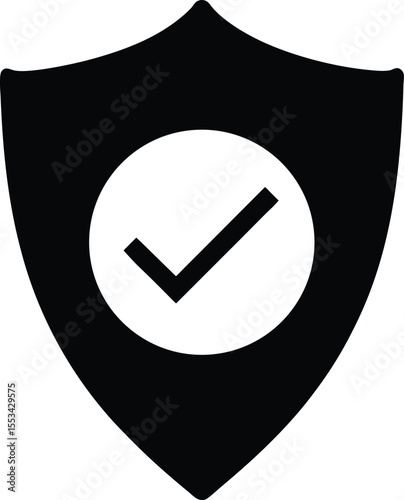 A bold check mark is inside a white circle inside black shield