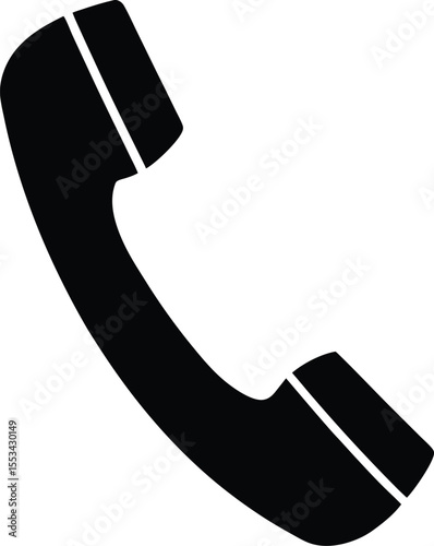 Single black telephone receiver with white accents curves gently against the white background
