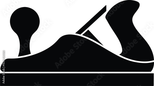 A block plane tool in solid black color is isolated on white transparent background