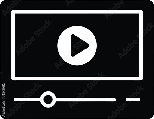 Solid black media player displays a white play icon and scroll bar clearly